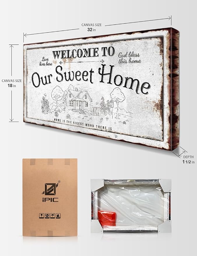 IPIC - Our Sweet Home Vintage Family Sign, Rustic Farmhouse Canvas Wall Art - Image 7