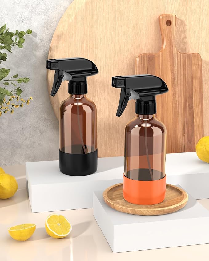 Bontip Glass Spray Bottle with Silicone Sleeve Protection, Amber Glass Spray - Image 6