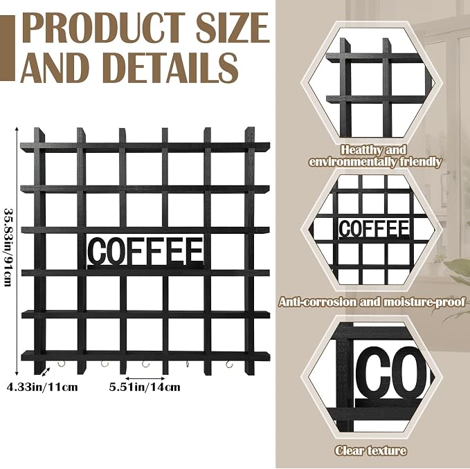 Suzile Oversize Coffee Mug Display Rack Wood Mug Display Shelf - Image 2