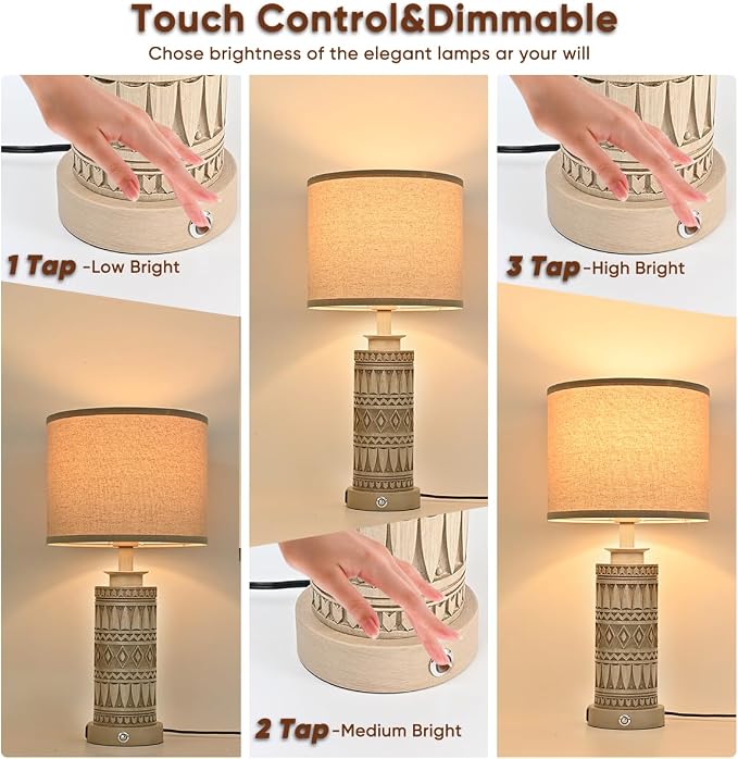 23IN Table Lamps for Living Room Set of 2 End Table Lamps Touch Control Table - Image 3