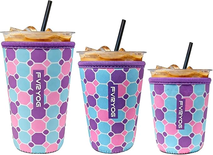 3 Pack Reusable Insulated Neoprene Iced Coffee Sleeves & Coffee Cup Holder by Fvryog