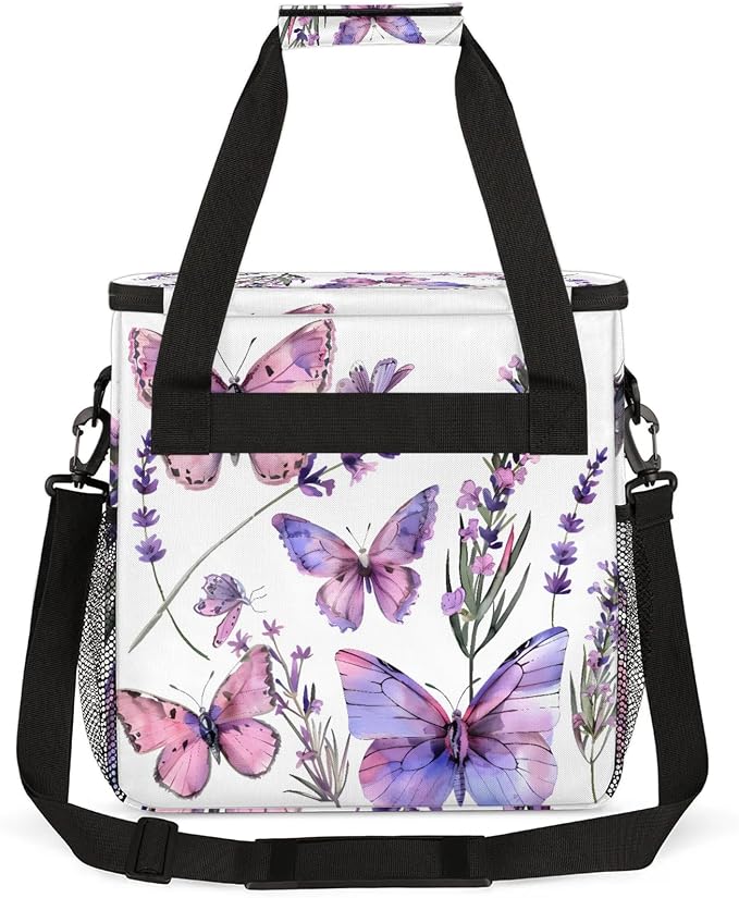 Butterfly Lavender Coffee Maker Carring Bag, Large Insulated Storage Organizer - Image 5