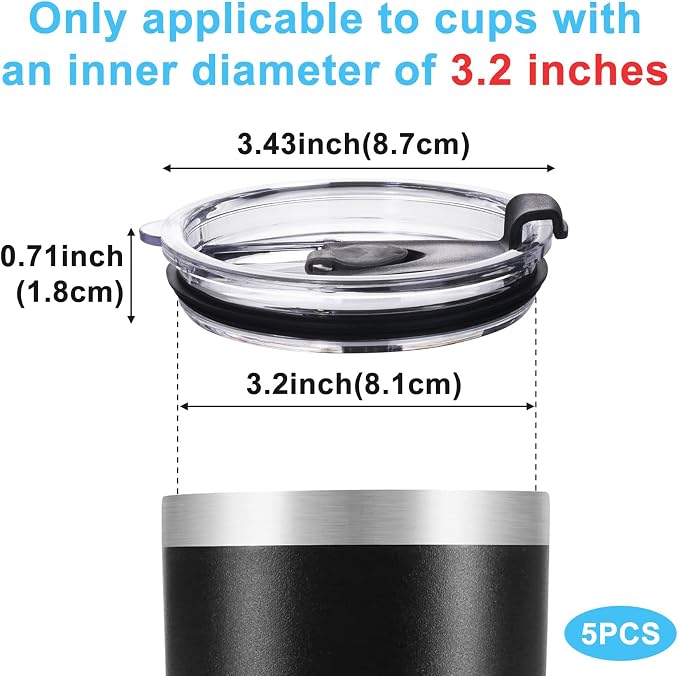 HINZIC 5 Pack Replacement Lids for 20 oz Tumbler, Travel Spill Proof Resistant - Image 2
