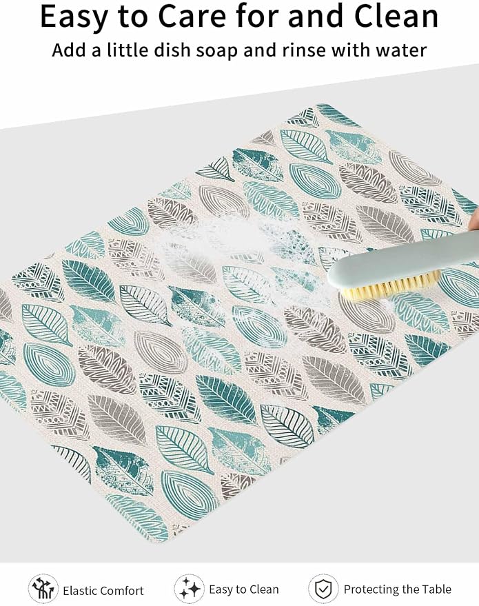 Leaves Specimens Coffee Mat Teal Green Grey Burlap Background Absorbent Bar Mat - Image 7