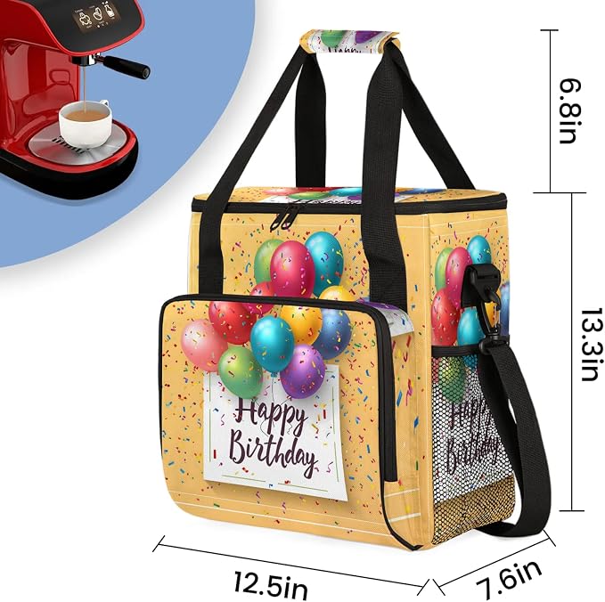 Happy Birthday Colorful Coffee Maker Carring Bag, Large Insulated Storage - Image 2