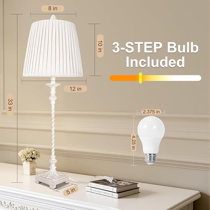 Vintage Table Lamp Set of 2, 3-Way Dimmable Bulb Included, Traditional - Image 4