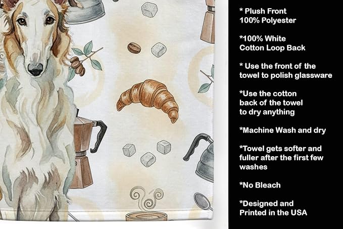 Caroline's Treasures Borzoi Coffee Bar Kitchen Towel Velour Plush Front and - Image 4