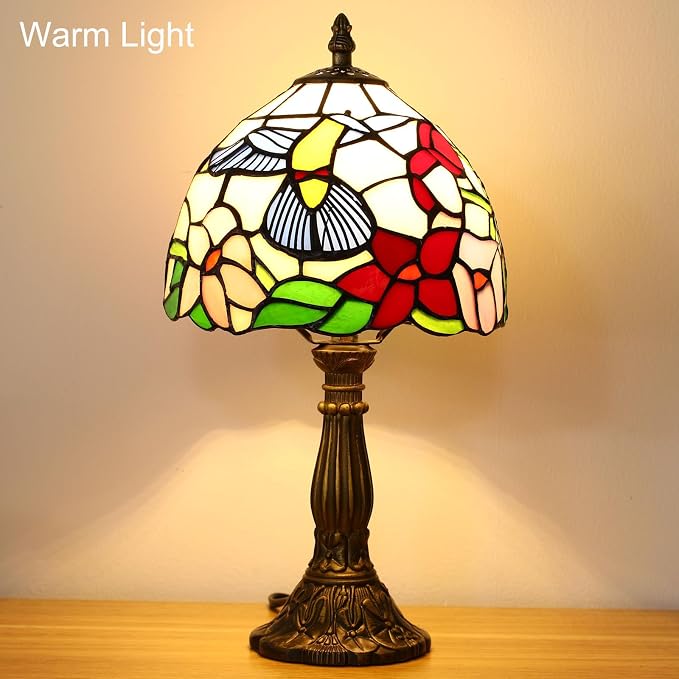 Tiffany Style Table Lamp, Hummingbird Style Stained Glass Lamp, 8 Inch Small - Image 2