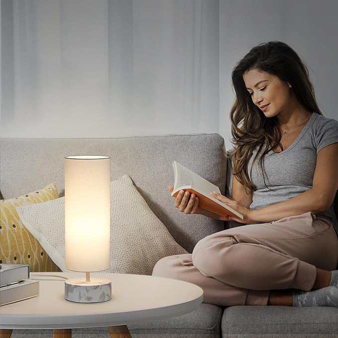 Touch Table Lamp with Metal Base Covered with Marble Grain, 3 Way Dimmable - Image 5