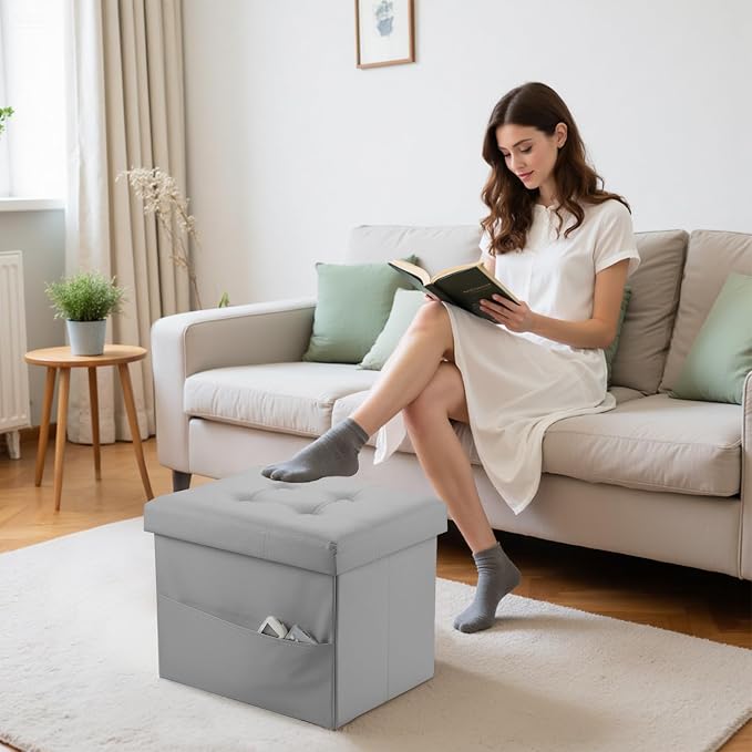 Bsketa Storage Ottoman Foot Rest Stool, Small Leather Storage Ottomans Bench - Image 2