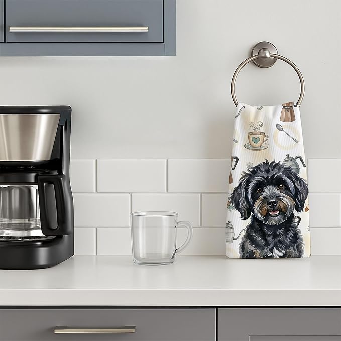 Caroline's Treasures Black Havanese Coffee Bar Kitchen Towel Velour Plush Front - Image 3