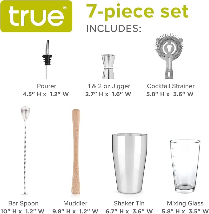 True 7-Piece Barware Set for Mixed Drinks and Cold Brew Cocktails, Includes - Image 4
