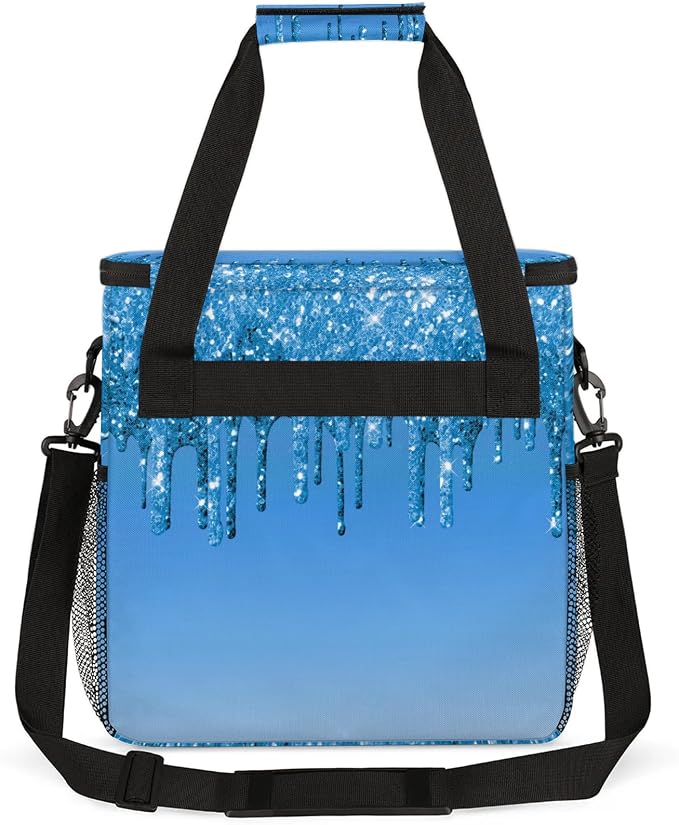 Diamond Blue Glitter Coffee Maker Carring Bag, Large Insulated Storage - Image 5