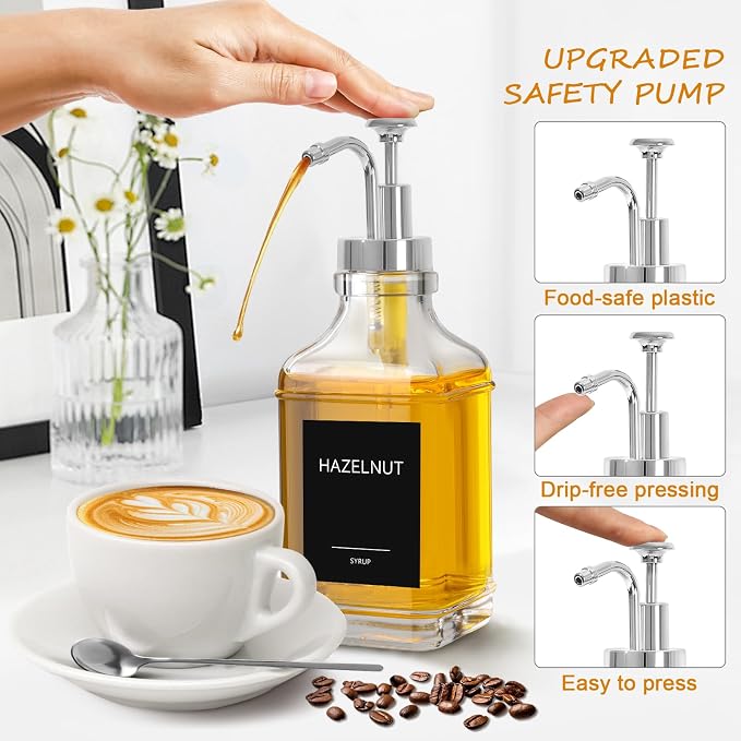 16.9 fl oz/500ml Coffee Syrup Dispenser Set, Coffee Bar Accessories, 4 Glass - Image 3