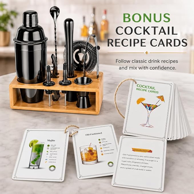 Black Cocktail Shaker Set, Premium 18/8 Stainless Steel Mixology Bartender Kit - Image 6