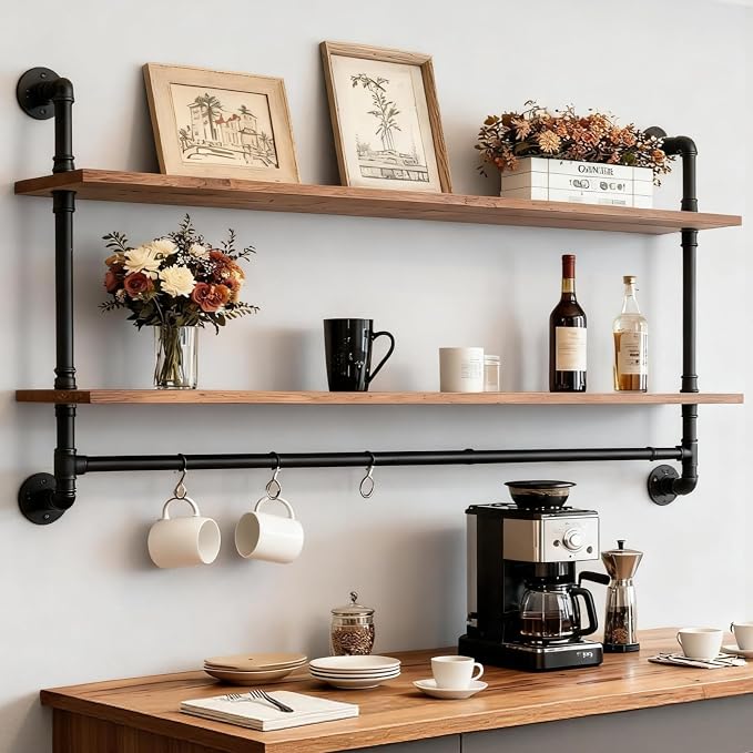 Industrial Pipe Shelving Pine Shelf, Pipe Shelves by OLDRAINBOW
