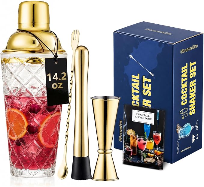 Gold 14.2oz Glass Cocktail Shaker Set by Gbuxska