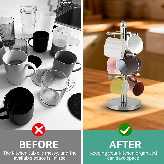 Cyrank Mug Holder, Mug Tree Coffee Cup Tree Coffee Cup Holder Stand Stainless - Image 5