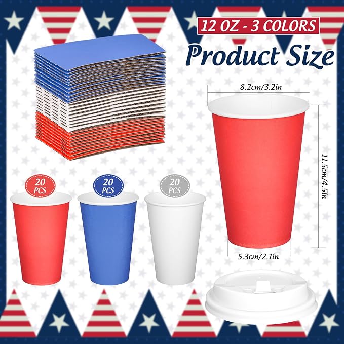 Whaline 60 Pcs Patriotic Disposable Coffee Cups - Image 2