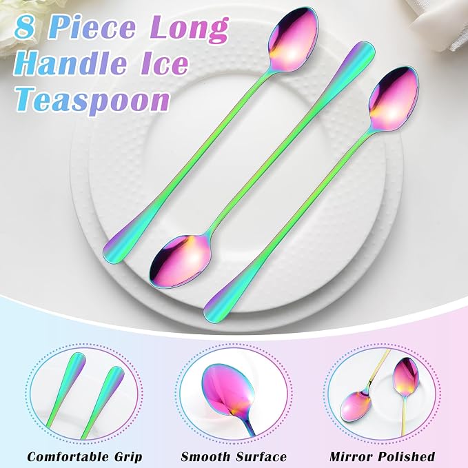 8 Pcs Long Handle Spoons, Satainless Steel Tea Spoons, Ice Cream Spoon - Image 4
