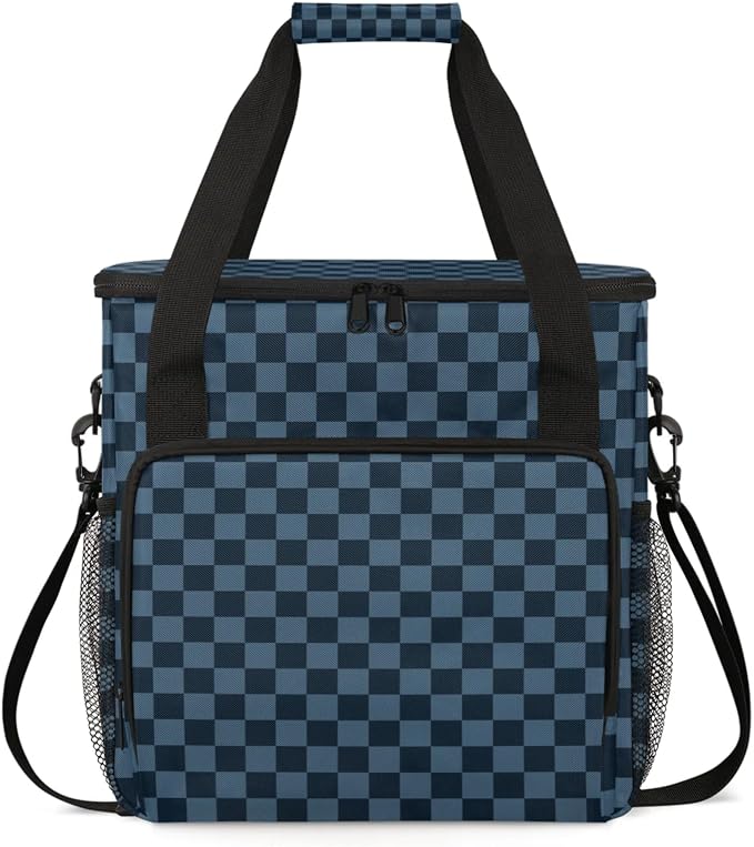 Checkerboard Dark Blue Coffee Maker Carrying Bag, Waterproof Insulated by Home