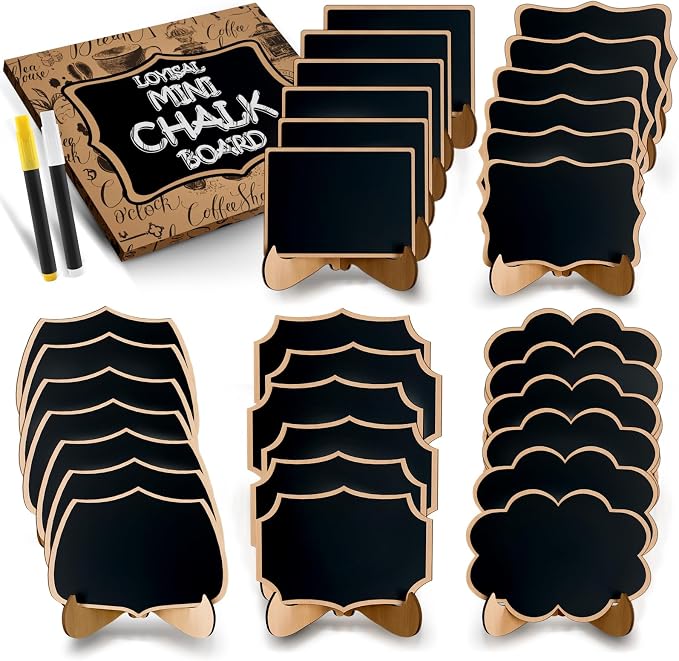 Mini Chalkboard Signs for Food Labels- 30 Pack Small Wooden Framed Blackboard by Loyisal