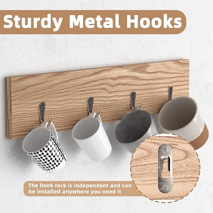Wooden Coffee Mug Display Rack, Wall Mounted Coffee Cup Display Shelf, Hold 24 - Image 5