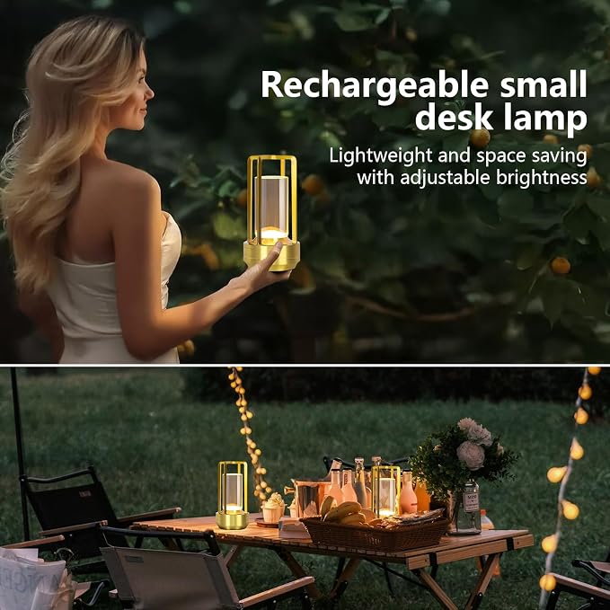 Small Gold Portable Metal Table Lamp, Rechargeable Outdoor Table Lamp Cordless - Image 8