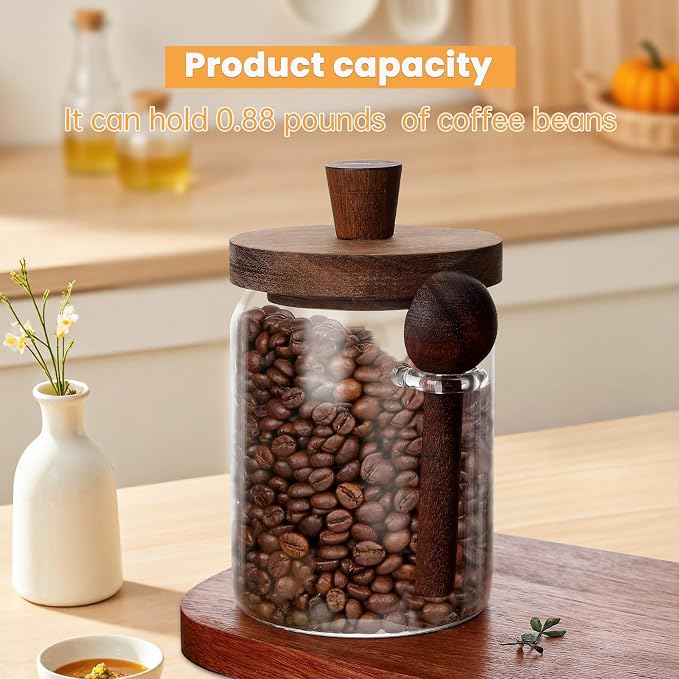 Glass Coffee Bean Storage Container, Wood Lid - Image 4