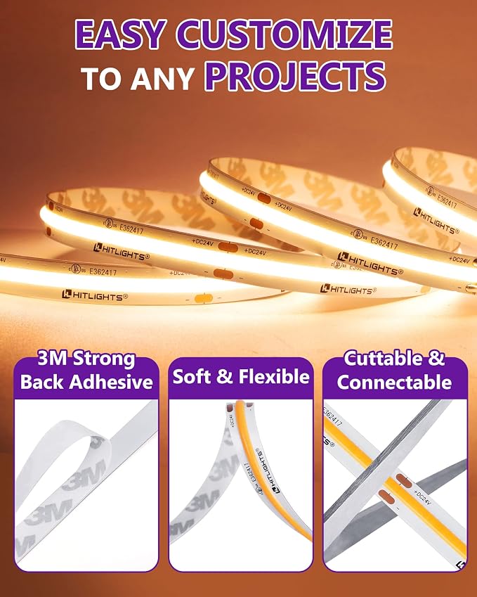 HitLights COB LED Strip Lights Warm White 2700K, 16.4ft Premium High Density - Image 6