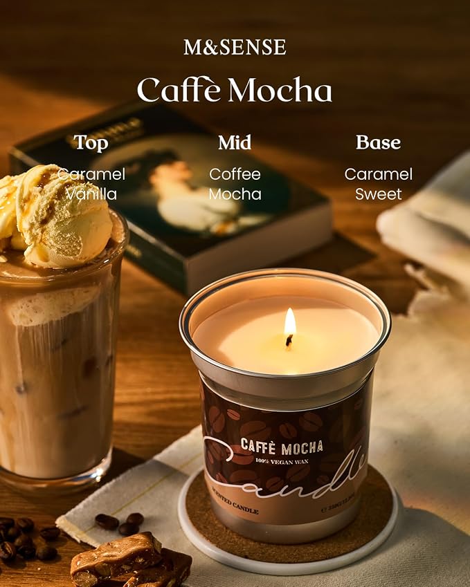 M&SENSE Mocha Coffee Scented Candles 12.3oz | 75 Hours Slow Burn, Soy Organic - Image 4
