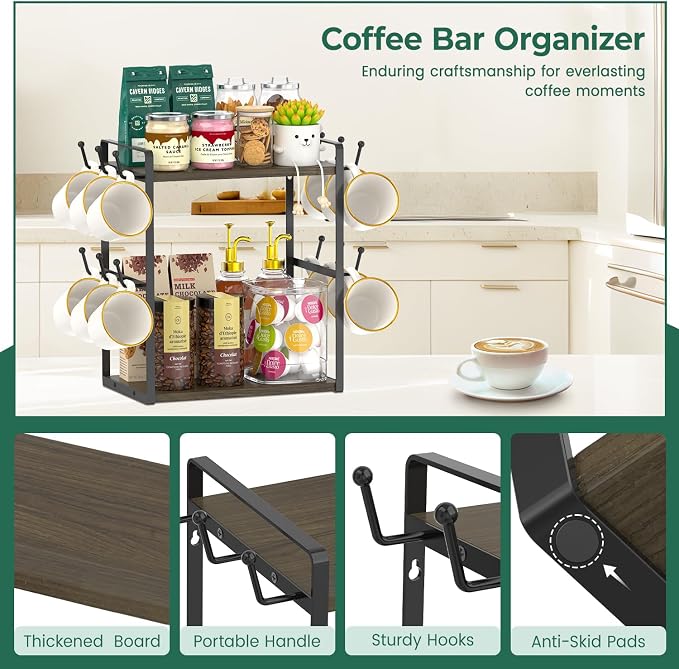 EsLuker.ly Coffee Station Bar Organizer Mug Holder Stand Countertop, 2 Tier Mug - Image 4