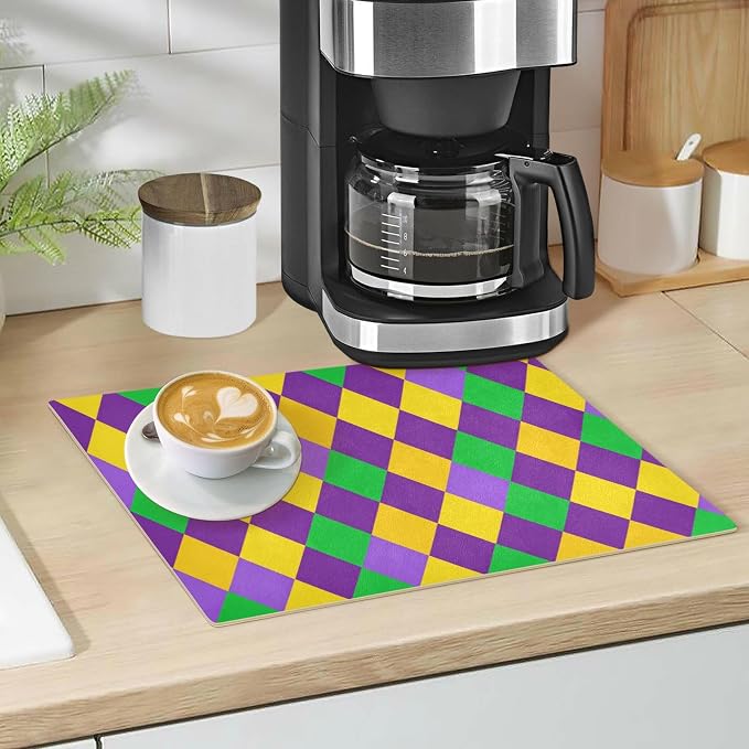 Shrove Tuesday Argyle Purple Coffee Mat Coffee Bar Maker Backed Absorbent - Image 5