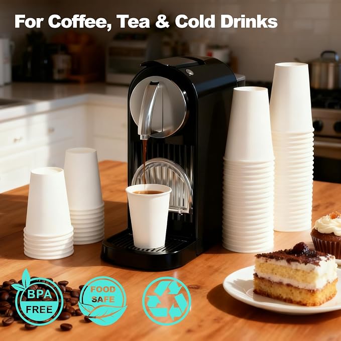 8 oz 300 Pack Disposable Coffee Cups, Bulk White Disposable Paper Cups - Image 2