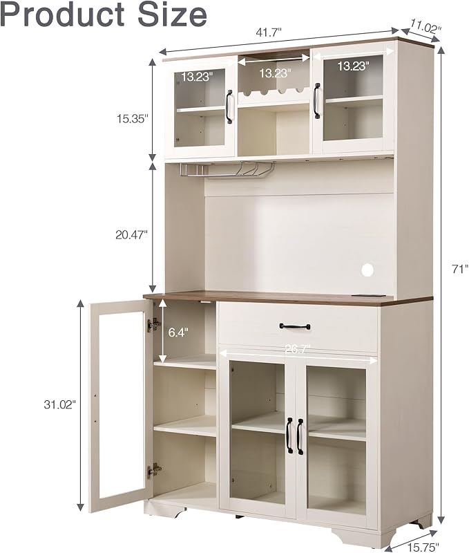 Fatmok Coffee Bar Cabinet, Liquor Cabinet Set of 2, Glass Doors, Wine Rack - Image 2