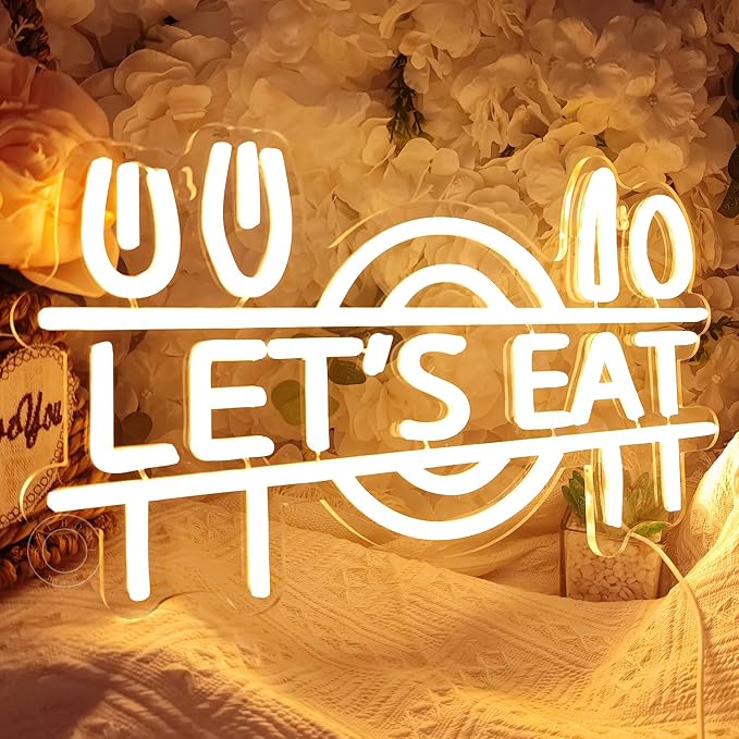 SYLHOME Let's Eat Led Neon Light Sign Fork Knife Spoon Plate Dish Food - Image 3