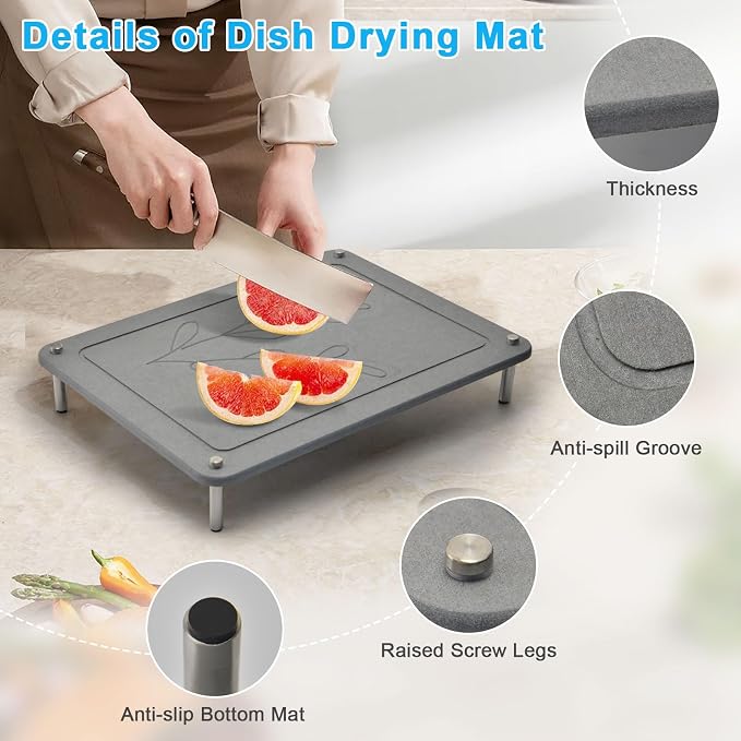 3Pcs Nesting Stone Drying Mat for Kitchen Counter, Quick Drying Dish Drying Mat - Image 5