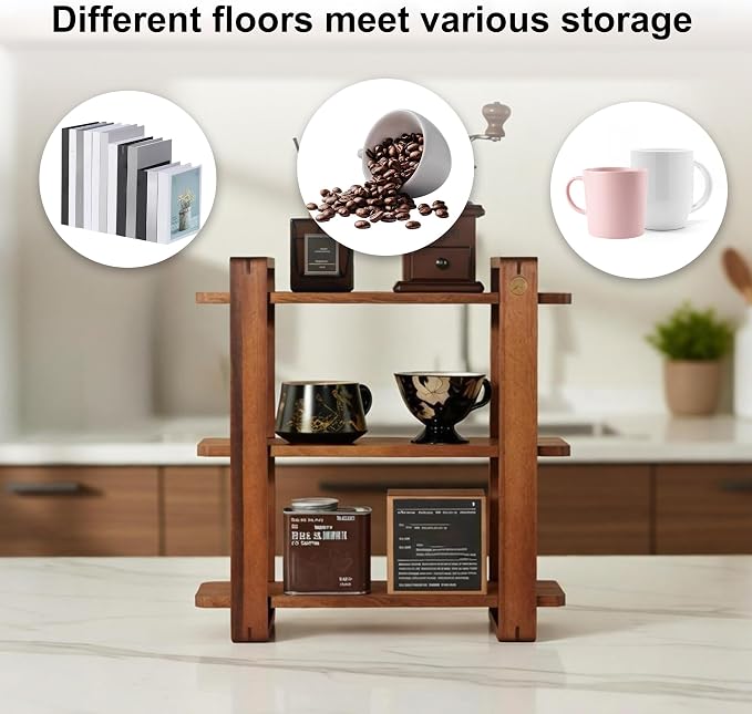 Coffee Station Organizer for Kitchen walnut WoodenCountertop Mug Holder 3 Tier - Image 5