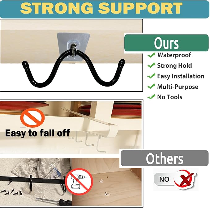 AUXPhome 4pcs Self Adhesive Cup Hooks Cabinet Organizer, Mug Holder Under - Image 7