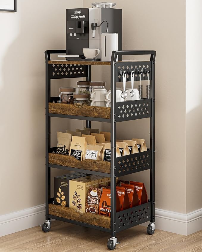 Giwil 4-Tier Rolling Storage Cart, Small Coffee Bar Crafts Makeup Cart by Giwil