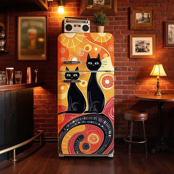 2 Pcs Black Cat Sun Removable Refrigerator Wraps, Self-Adhesive Artistic Cat - Image 6
