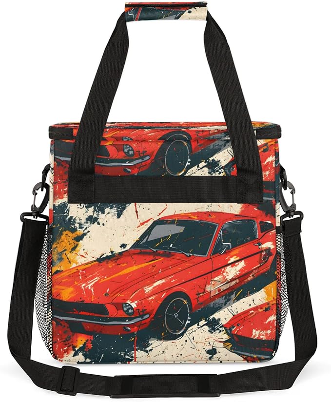 Vintage Red Racing Car Coffee Maker Carring Bag, Large Insulated Storage - Image 5