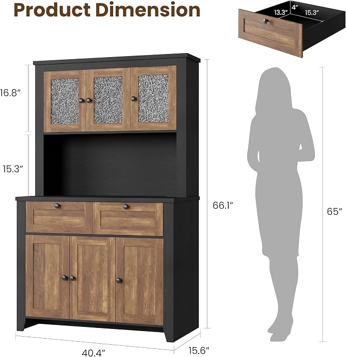 Pantry Cabinet with Charging Station, Farmhouse Kitchen Pantry Storage Cabinet - Image 3