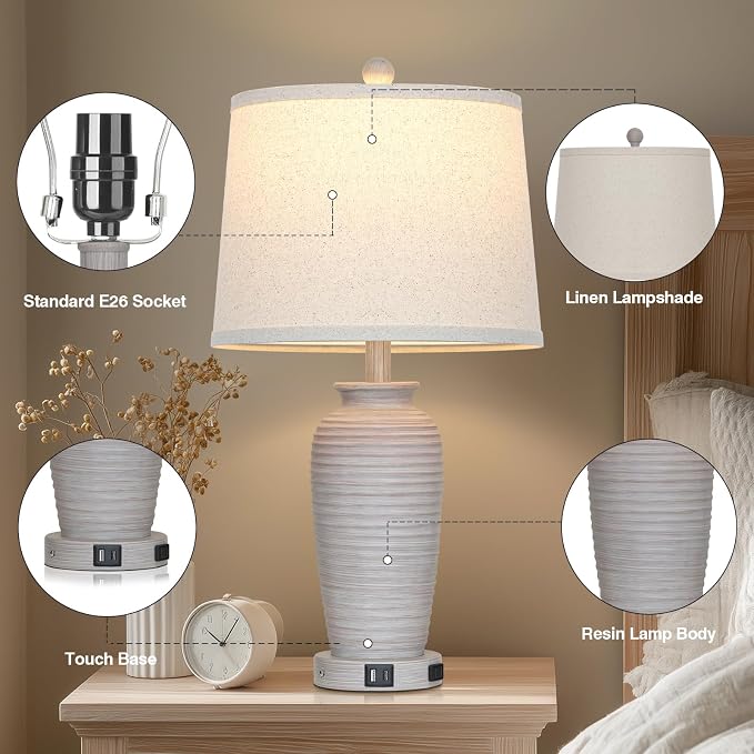 CINSARY 25" Vintage Farmhouse Jar Table Lamps, Single Rustic Bedside Lamp - Image 8
