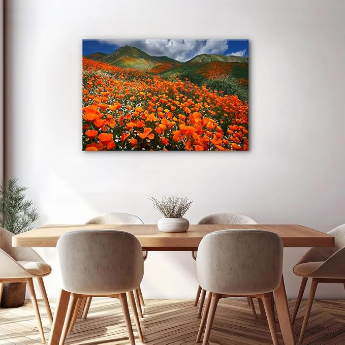 Large Size Orange Poppy Canvas Wall Art Nature Forest Mountain Landscape - Image 3