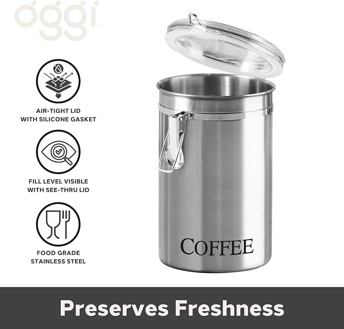 Oggi Stainless Steel Coffee Canister 62 fl oz - Image 6