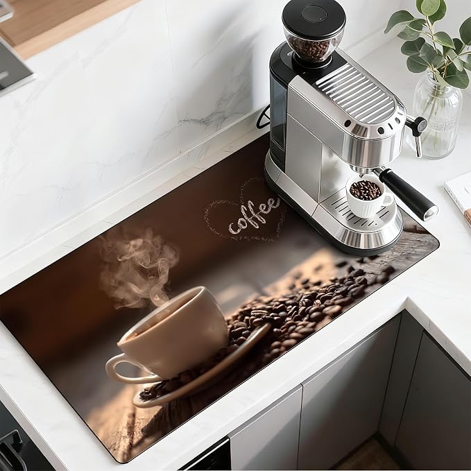 BVBOX 17" x 32" Coffee Bar Mat, Absorbent Dish Drying Mat Cuttable Hide Stain by BVBOX