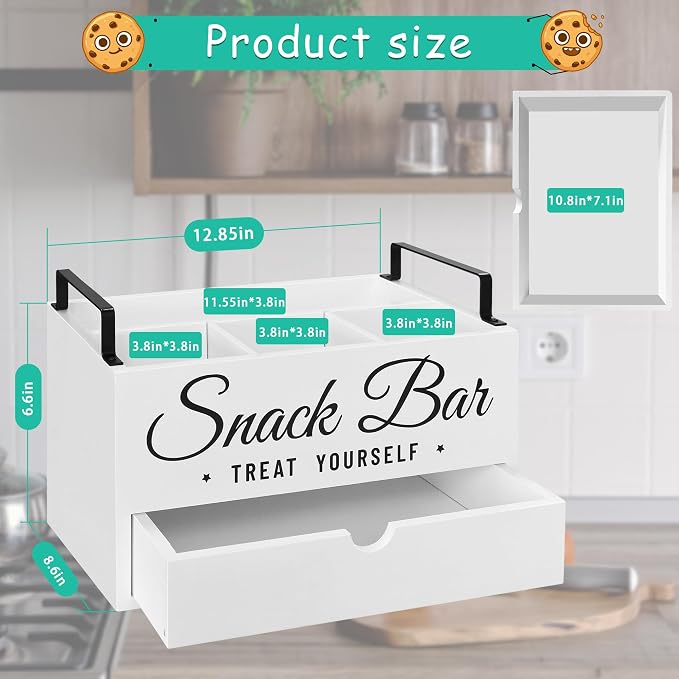 Snack Organizer for Countertop, Wood Pantry Storage Bins - Image 7