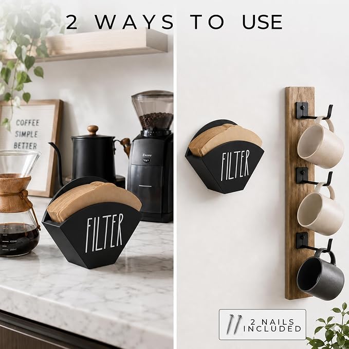 Wood Coffee Filter Holder, Farmhouse Cone Filter Storage Organizer, Wall Mount - Image 3