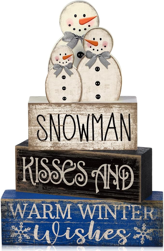 Lineshading 4 Pcs Winter Table Decor Wooden Snowman Decorations Winter Tiered by Lineshading
